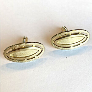 Swank Vintage Cufflinks Etched Brushed Goldtone Cufflinks Mid Century Mod Ovals